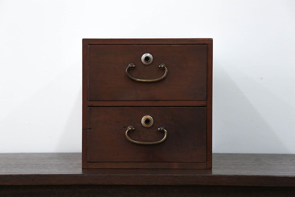 レトロ家具　昭和レトロ 古い木の二段小引き出し