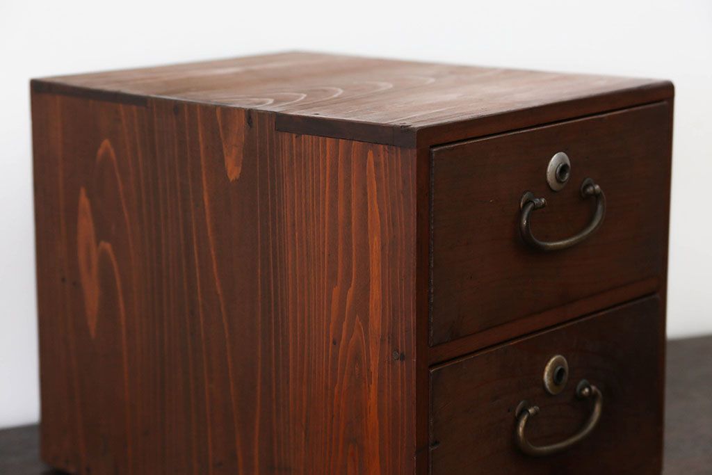 レトロ家具　昭和レトロ 古い木の二段小引き出し