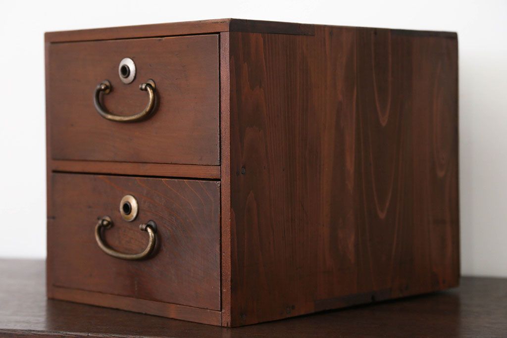 レトロ家具　昭和レトロ 古い木の二段小引き出し