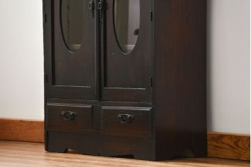 アンティーク家具　アンティーク 古い栓材の小振りな丸窓本箱(ブックケース、収納棚)