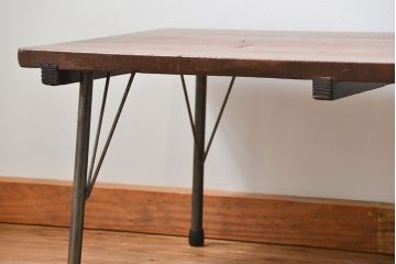 アンティーク家具　アンティーク 古材天板の鉄脚センターテーブル(机、作業台)