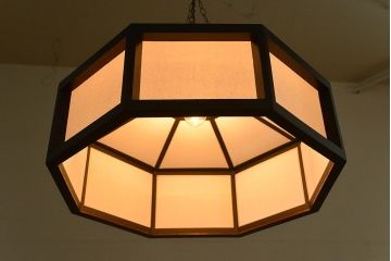 ビンテージ 松本民芸家具 欅製 吊大アンドンをリメイクした吊り下げ照明(1)(天井照明)