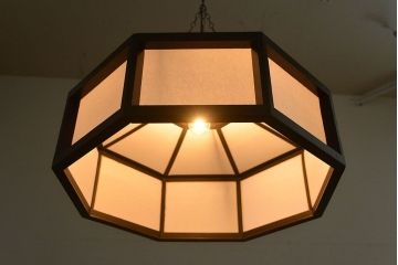 ビンテージ 松本民芸家具 欅製 吊大アンドンをリメイクした吊り下げ照明(2)(天井照明)