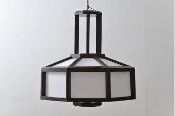 ビンテージ 松本民芸家具 希少な欅製 吊大アンドン(1)(天井照明、吊り下げ照明)