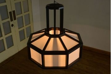 ビンテージ 松本民芸家具 希少な欅製 吊大アンドン(1)(天井照明、吊り下げ照明)