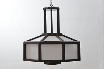 ビンテージ 松本民芸家具 希少な欅製吊大アンドン(2)(天井照明、吊り下げ照明)