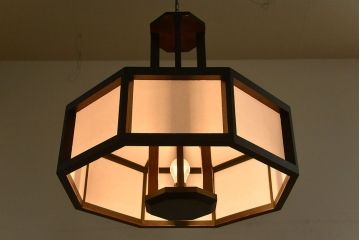 ビンテージ 松本民芸家具 希少な欅製吊大アンドン(2)(天井照明、吊り下げ照明)