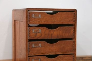 アンティーク家具　アンティーク 古いナラ材の上質な五段小引き出し(書類ケース)