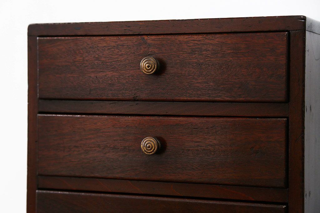 レトロ家具　昭和レトロ 古い木のシンプルなアンティーク三段小引き出し