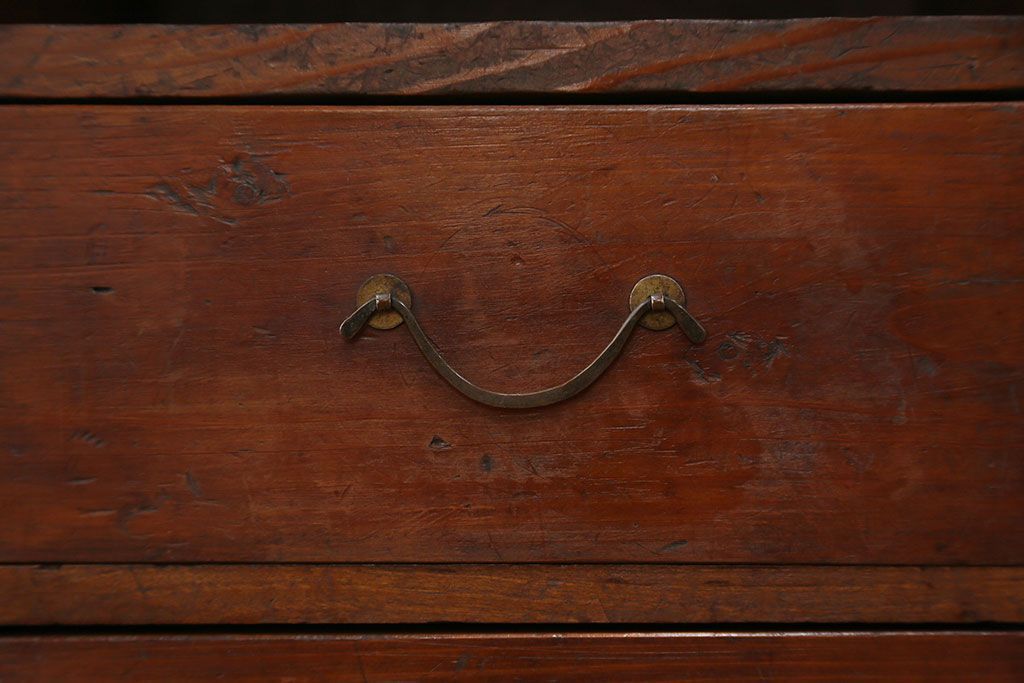 アンティーク家具　アンティーク 古い木の飾り棚付き二段小引き出し