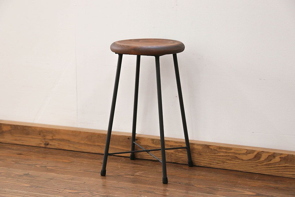 ラフジュ工房オリジナル アイアンペイントスツール(1)(丸椅子、丸イス)