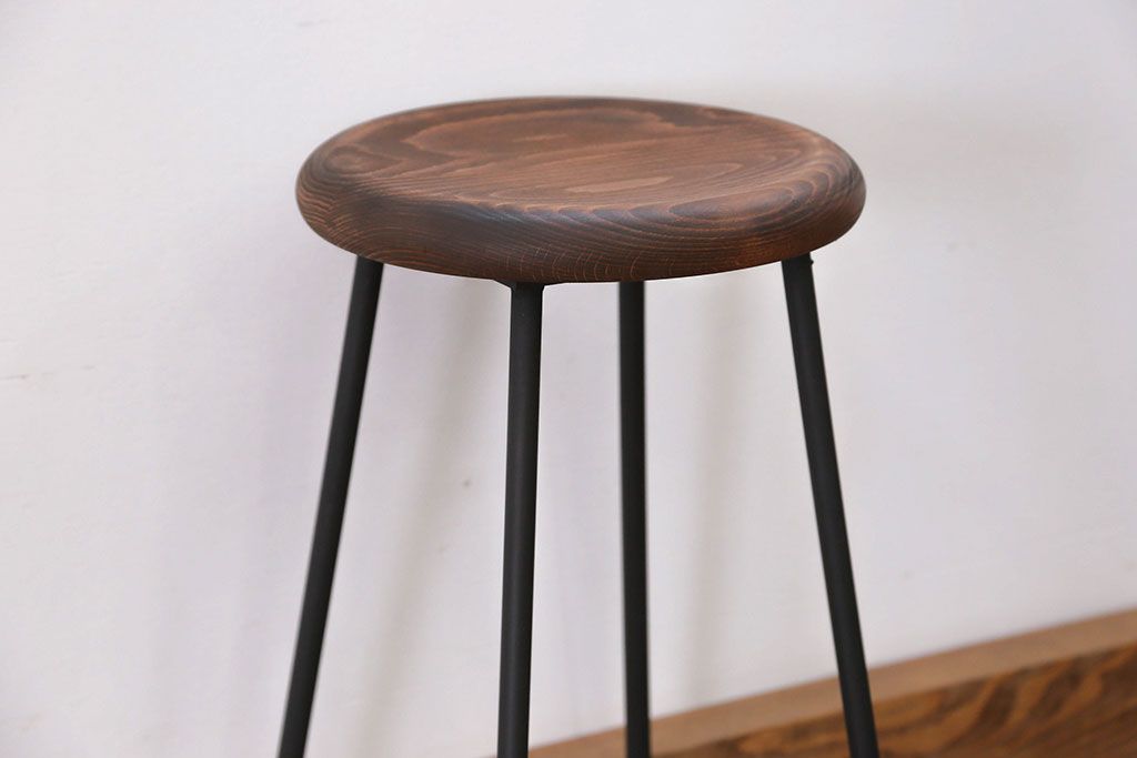 ラフジュ工房オリジナル アイアンペイントスツール(1)(丸椅子、丸イス)