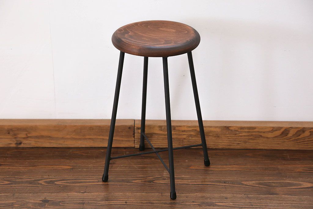 ラフジュ工房オリジナル アイアンペイントスツール(1)(丸椅子、丸イス)