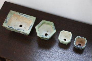 アンティーク雑貨　古民具・骨董 古い青磁 植木鉢 4点セット