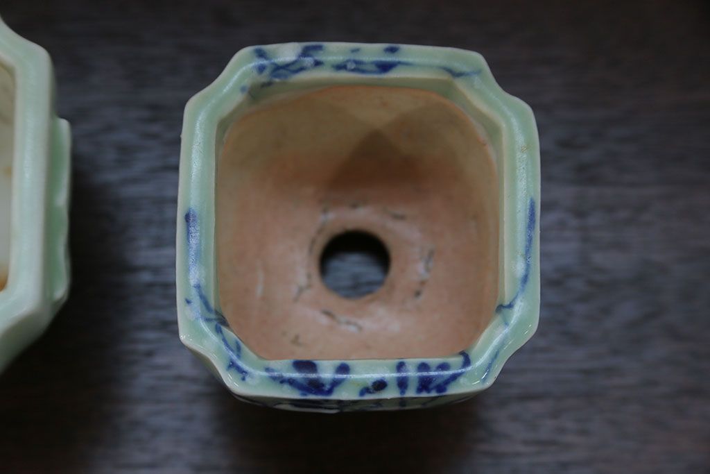 アンティーク雑貨　古民具・骨董 古い青磁 植木鉢 4点セット