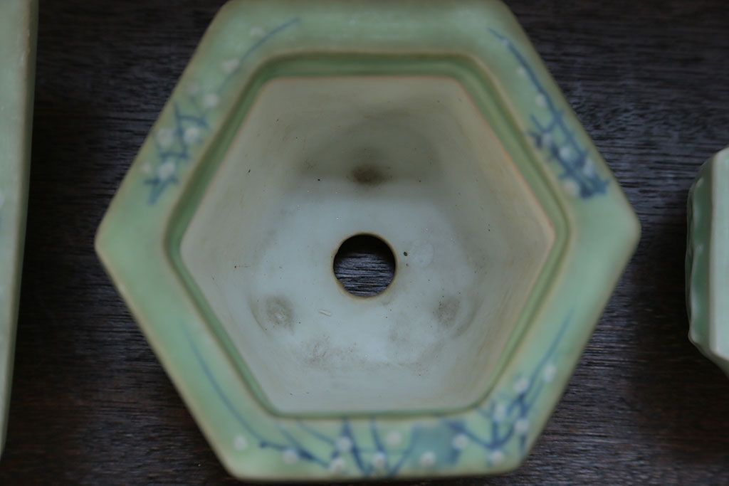 アンティーク雑貨　古民具・骨董 古い青磁 植木鉢 4点セット