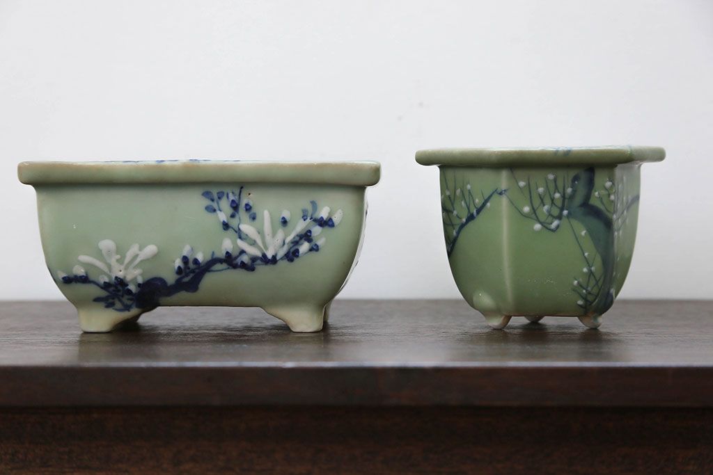 アンティーク雑貨　古民具・骨董 古い青磁 植木鉢 4点セット