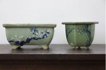 アンティーク雑貨　古民具・骨董 古い青磁 植木鉢 4点セット