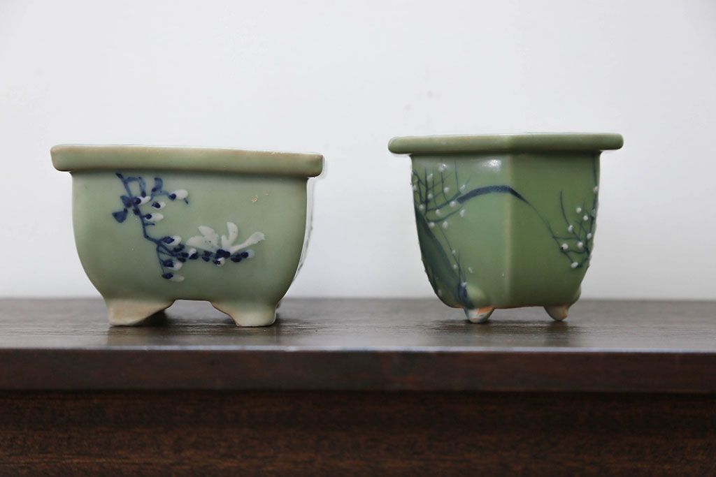 アンティーク雑貨　古民具・骨董 古い青磁 植木鉢 4点セット