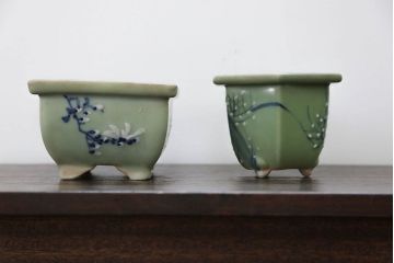 アンティーク雑貨　古民具・骨董 古い青磁 植木鉢 4点セット