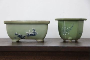 アンティーク雑貨　古民具・骨董 古い青磁 植木鉢 4点セット