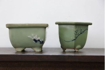 アンティーク雑貨　古民具・骨董 古い青磁 植木鉢 4点セット