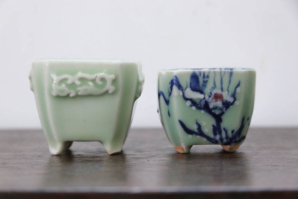 アンティーク雑貨　古民具・骨董 古い青磁 植木鉢 4点セット