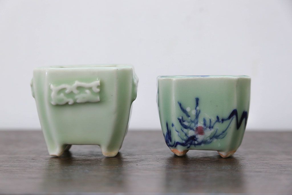 アンティーク雑貨　古民具・骨董 古い青磁 植木鉢 4点セット