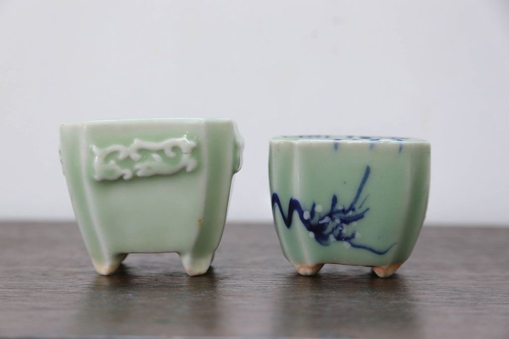 アンティーク雑貨　古民具・骨董 古い青磁 植木鉢 4点セット