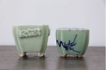 アンティーク雑貨　古民具・骨董 古い青磁 植木鉢 4点セット