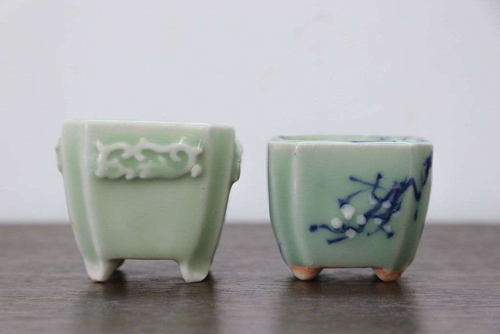 アンティーク雑貨　古民具・骨董 古い青磁 植木鉢 4点セット