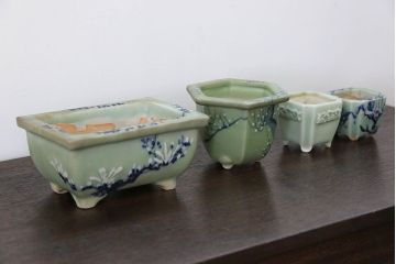 アンティーク雑貨　古民具・骨董 古い青磁 植木鉢 4点セット