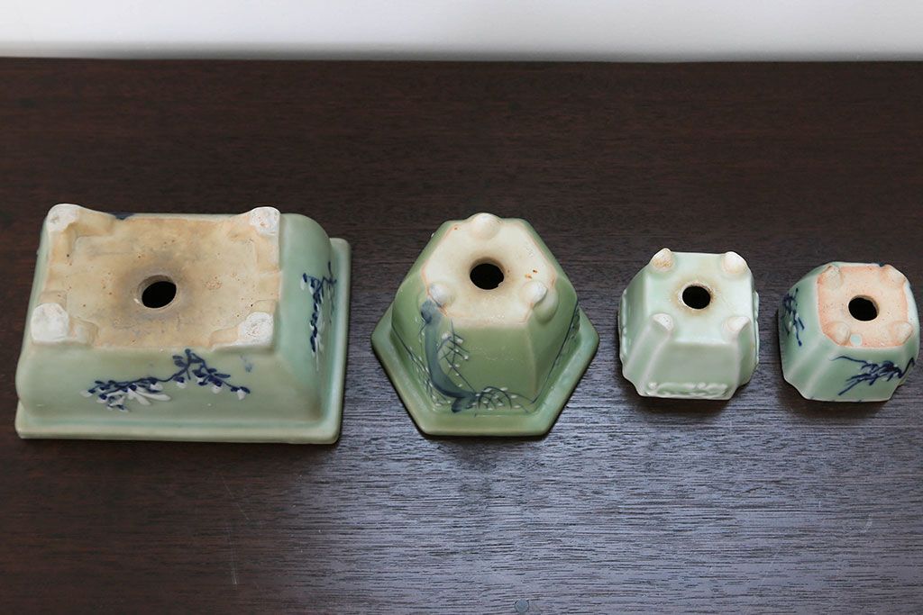 アンティーク雑貨　古民具・骨董 古い青磁 植木鉢 4点セット