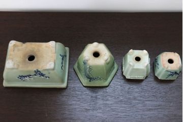 アンティーク雑貨　古民具・骨董 古い青磁 植木鉢 4点セット