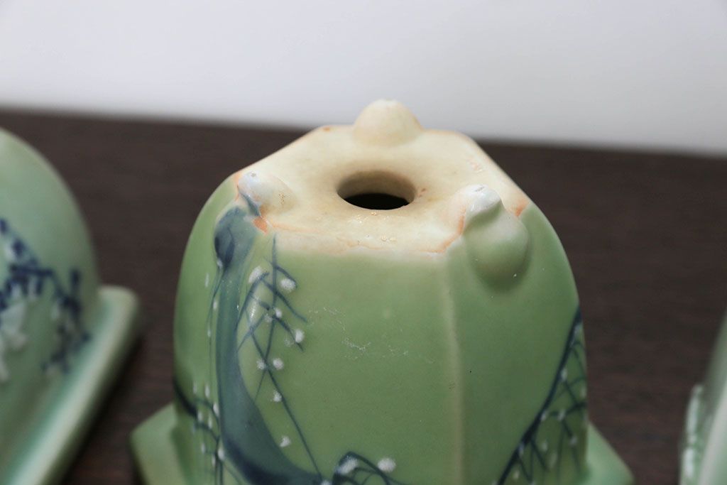 アンティーク雑貨　古民具・骨董 古い青磁 植木鉢 4点セット