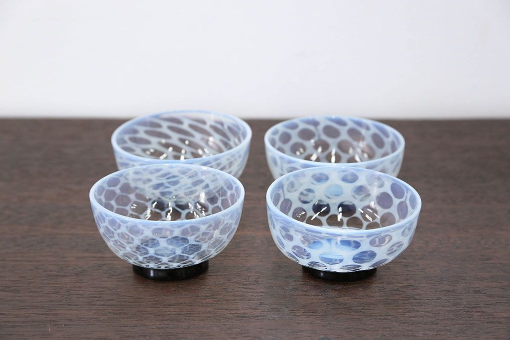 アンティーク雑貨　大正〜昭和初期!エナメル 高台 小鉢 4点セット(水玉)