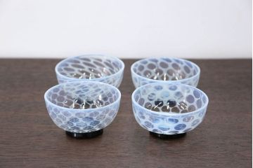 アンティーク雑貨　大正〜昭和初期!エナメル 高台 小鉢 4点セット(水玉)