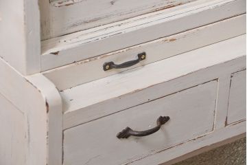 アンティーク家具　アンティークペイント　ダイヤガラス入りの小振りな食器棚(収納棚、戸棚)