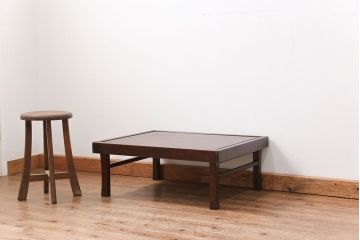 アンティーク家具　古民具・骨董 折り畳み式 古い欅材の使い込まれた角型ちゃぶ台(テーブル、座卓)