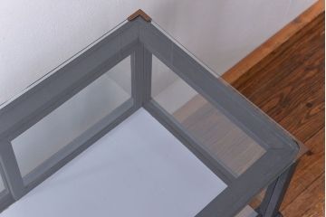 アンティーク家具　アンティーク 脚付き横長ペイントガラスケース(ショーケース)