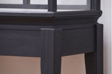 アンティーク家具　アンティーク 脚付き横長ペイントガラスケース(ショーケース)