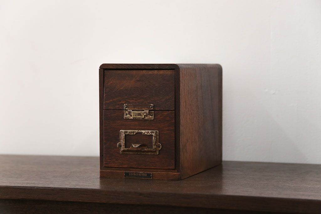 レトロ家具　昭和レトロ 古いナラ材!小さなカードケース (小引き出し、図書館、図書室)