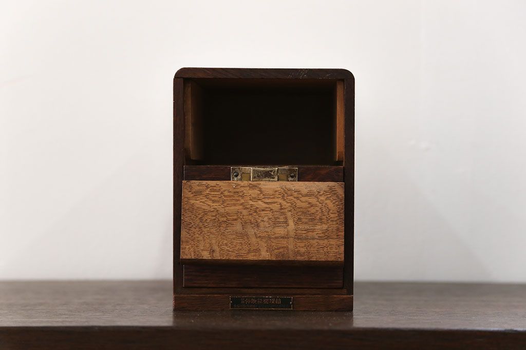 レトロ家具　昭和レトロ 古いナラ材!小さなカードケース (小引き出し、図書館、図書室)