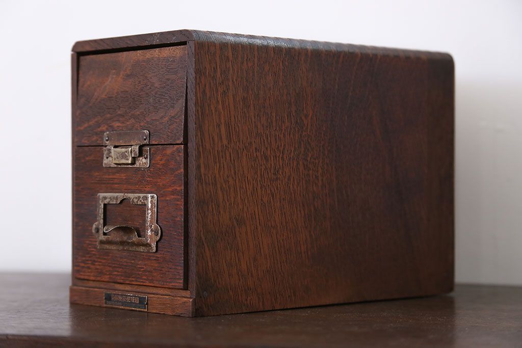 レトロ家具　昭和レトロ 古いナラ材!小さなカードケース (小引き出し、図書館、図書室)