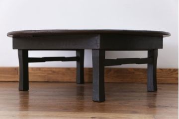 レトロ家具　昭和レトロ 古い栓材のシックな丸型ちゃぶ台 (座卓、座机)