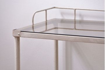 アンティーク家具　アンティーク　ガラス天板のペイントキャスターワゴン(サイドテーブル・キッチンワゴン)