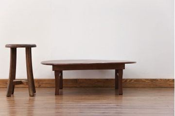 レトロ家具　昭和レトロ 古い栓材の丸型ちゃぶ台 (テーブル、机)