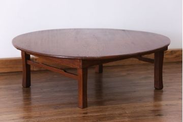 レトロ家具　昭和レトロ 古い栓材の丸型ちゃぶ台 (テーブル、机)
