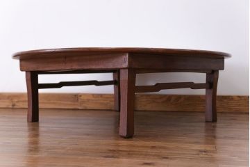 レトロ家具　昭和レトロ 古い栓材の丸型ちゃぶ台 (テーブル、机)