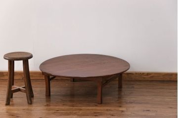レトロ家具　昭和レトロ 古い栓材の丸型ちゃぶ台 (テーブル、机)